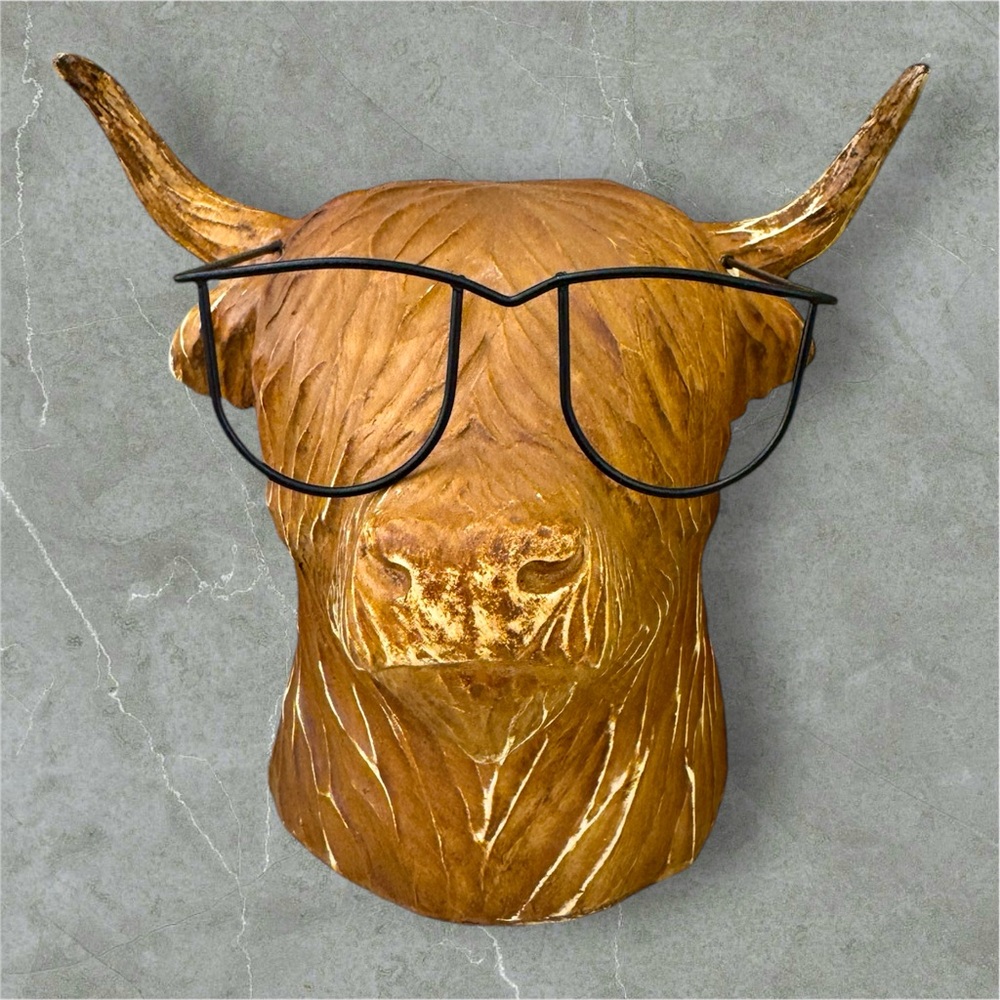 Large Brown Highland cow Head Decor with Glasses